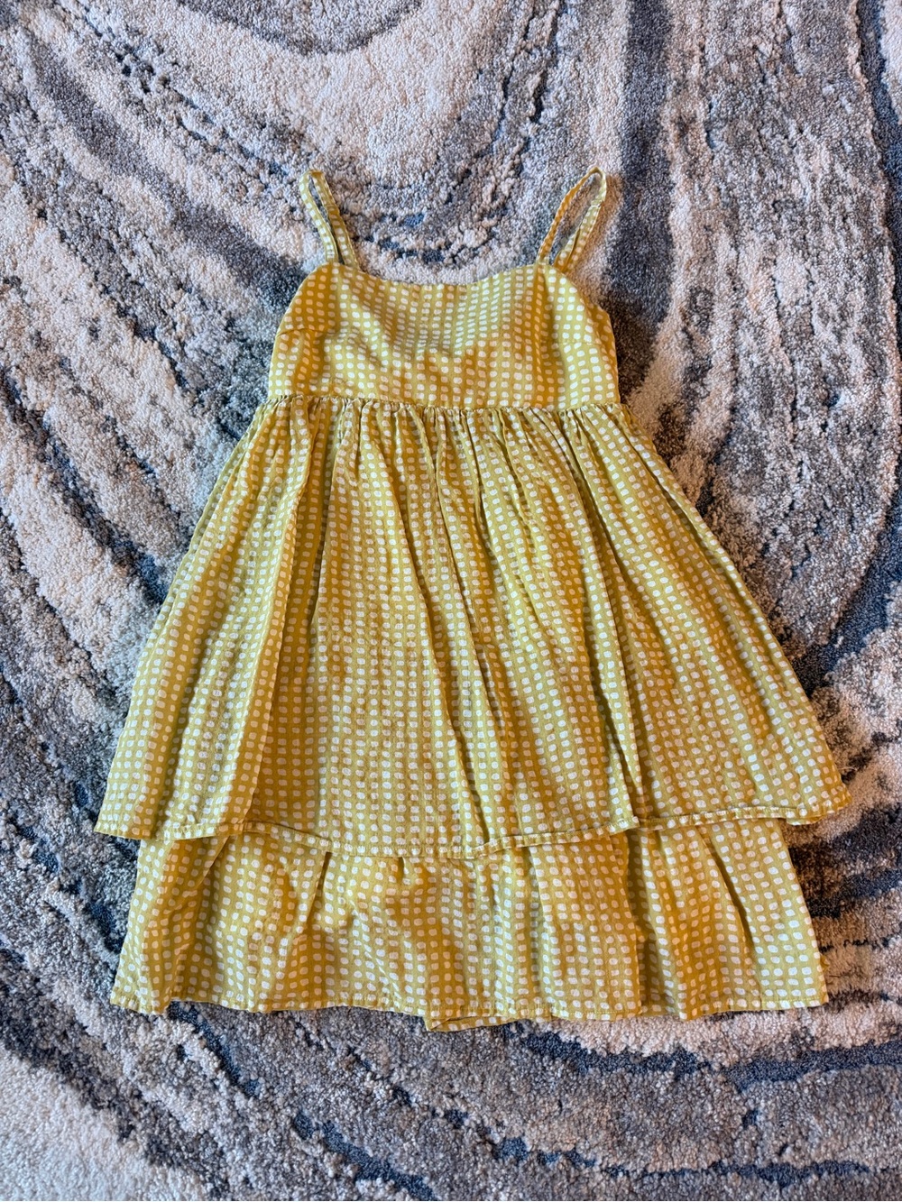 Tiered Yellow Spotted Mini Dress with Thin Straps